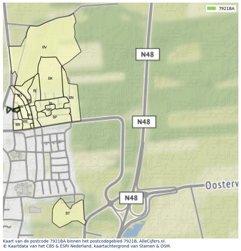 Afbeelding van het postcodegebied 7921 BA op de kaart.