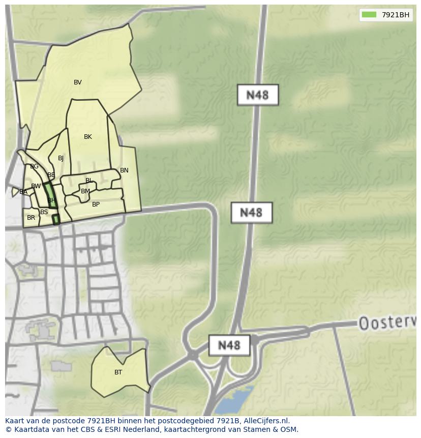 Afbeelding van het postcodegebied 7921 BH op de kaart.
