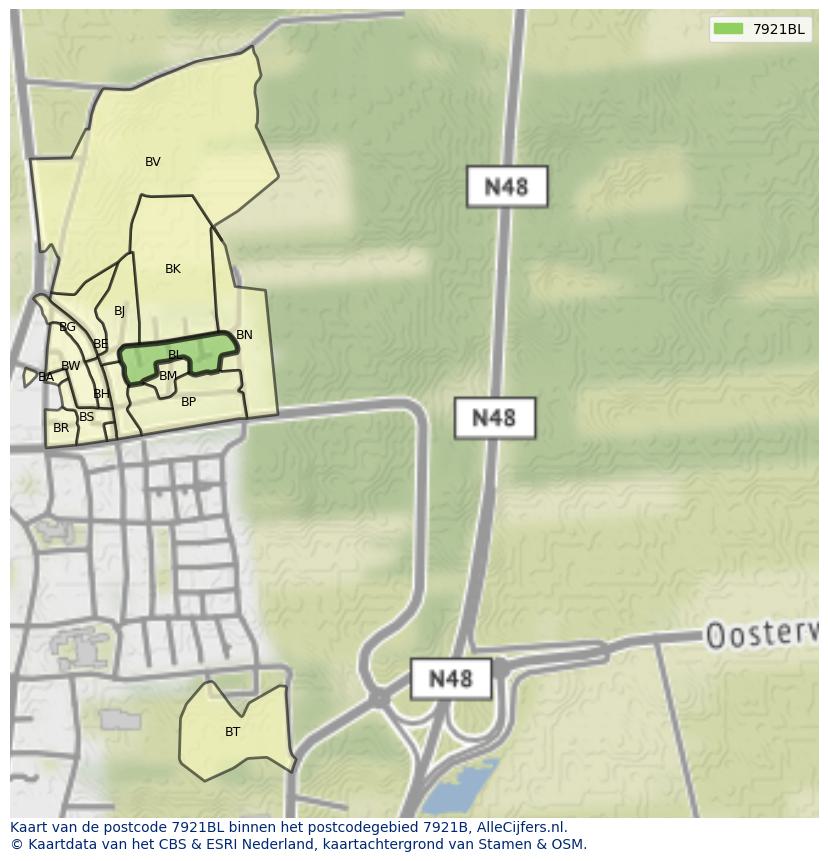 Afbeelding van het postcodegebied 7921 BL op de kaart.