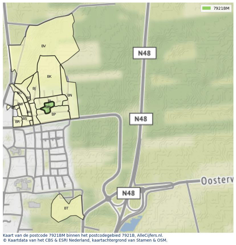 Afbeelding van het postcodegebied 7921 BM op de kaart.