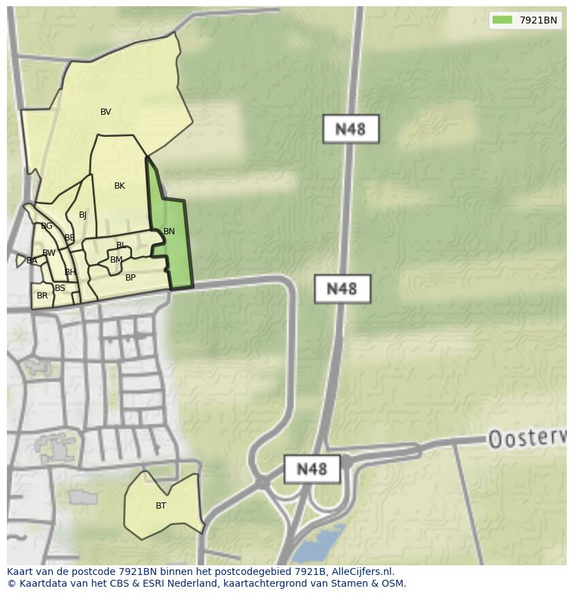 Afbeelding van het postcodegebied 7921 BN op de kaart.