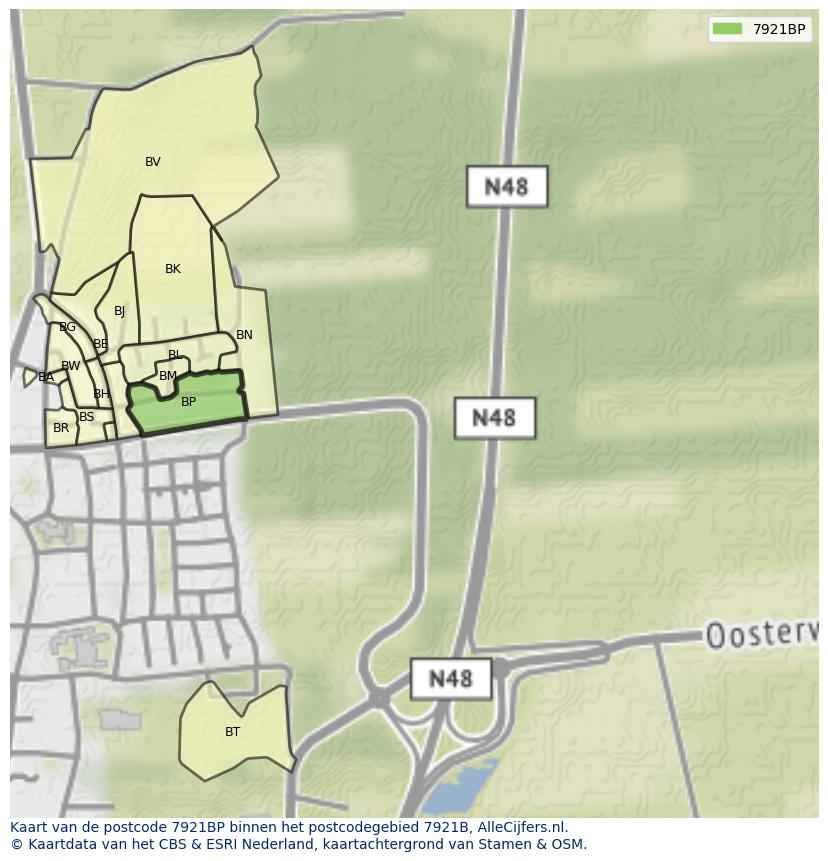 Afbeelding van het postcodegebied 7921 BP op de kaart.