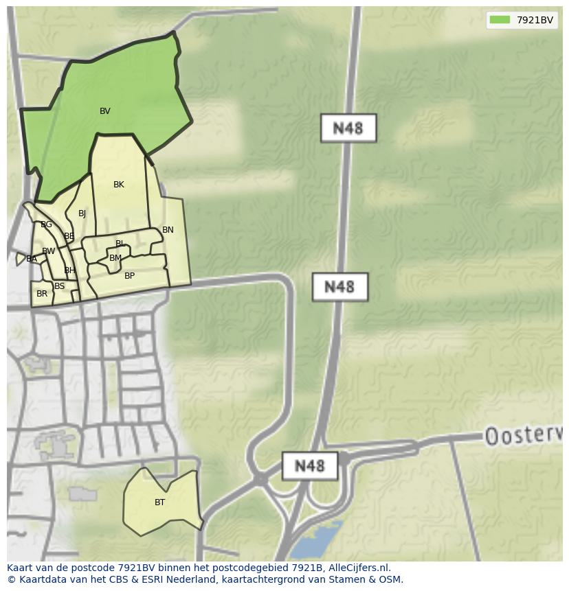 Afbeelding van het postcodegebied 7921 BV op de kaart.