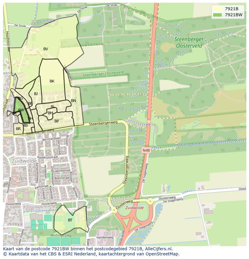 Afbeelding van het postcodegebied 7921 BW op de kaart.