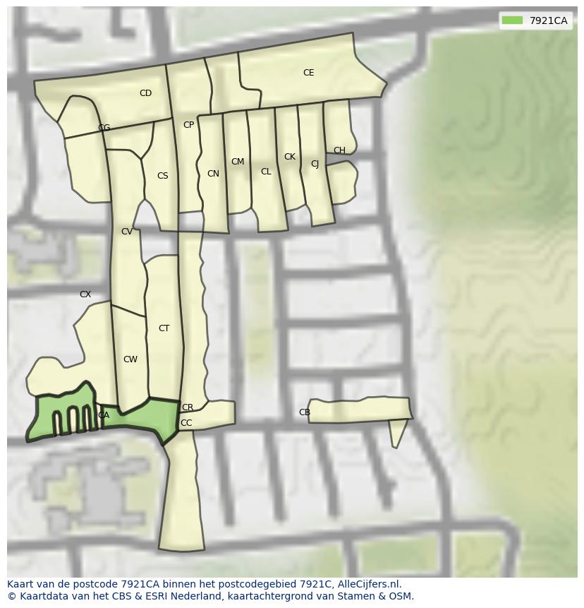 Afbeelding van het postcodegebied 7921 CA op de kaart.