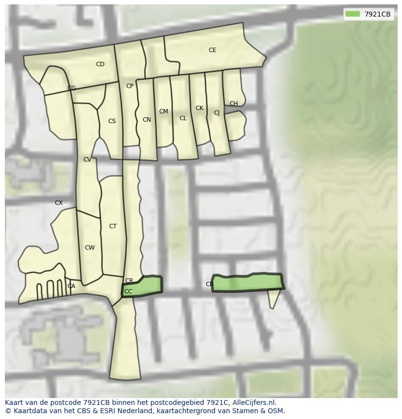 Afbeelding van het postcodegebied 7921 CB op de kaart.