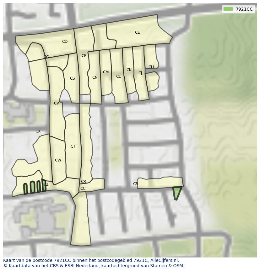 Afbeelding van het postcodegebied 7921 CC op de kaart.
