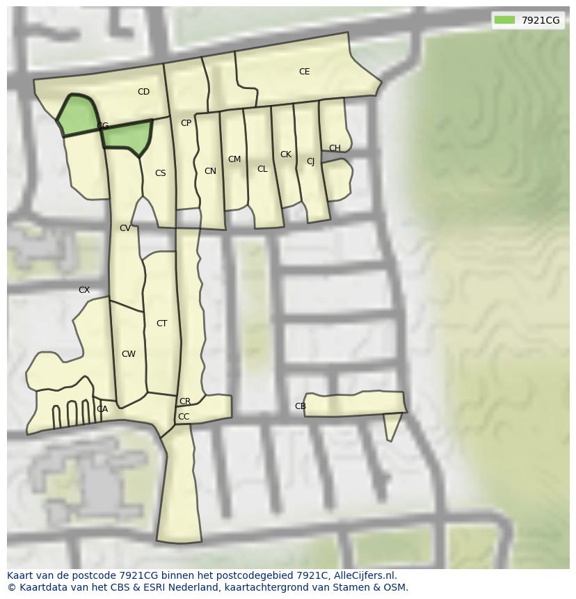 Afbeelding van het postcodegebied 7921 CG op de kaart.