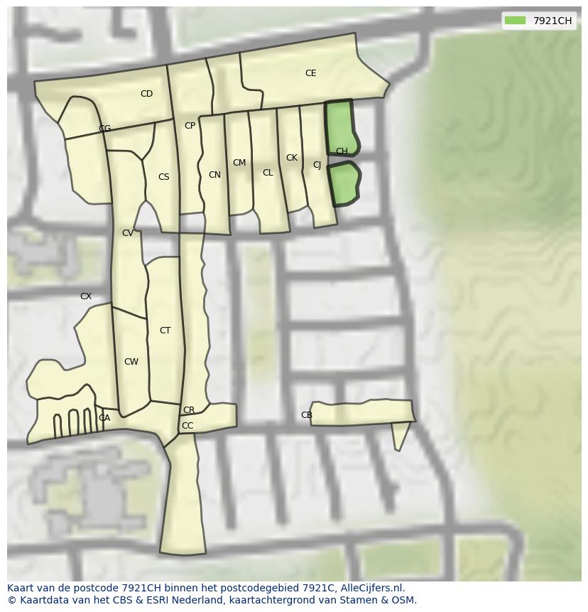 Afbeelding van het postcodegebied 7921 CH op de kaart.