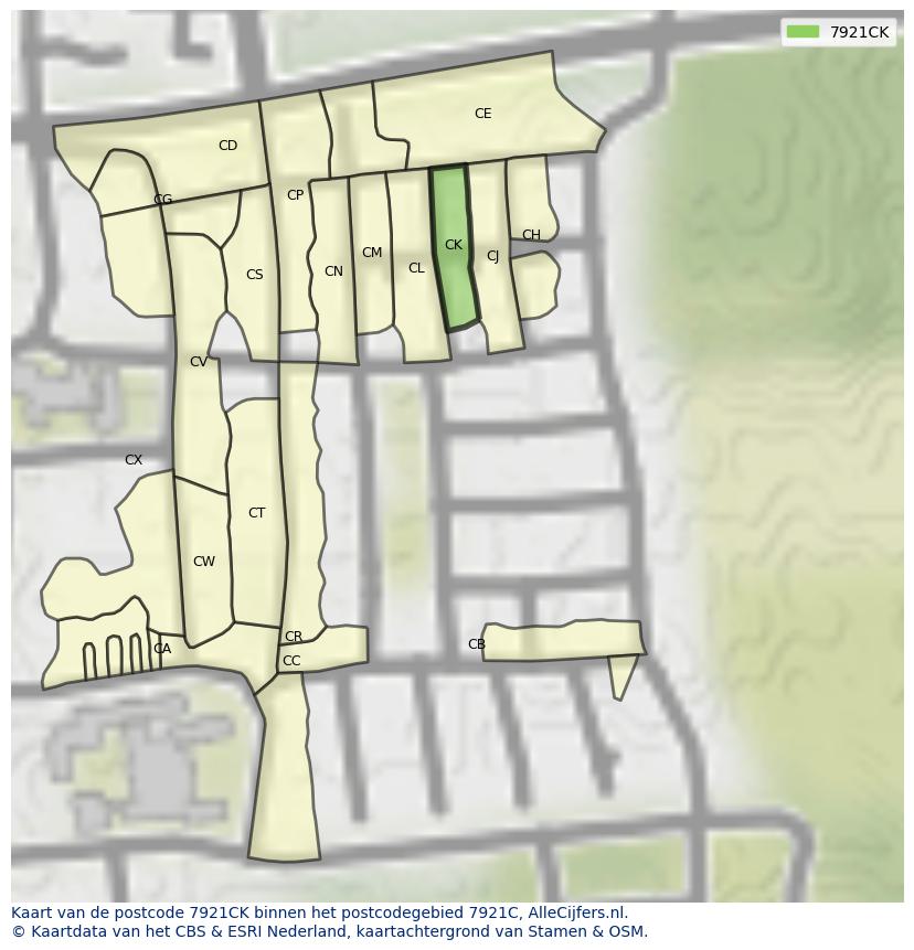 Afbeelding van het postcodegebied 7921 CK op de kaart.