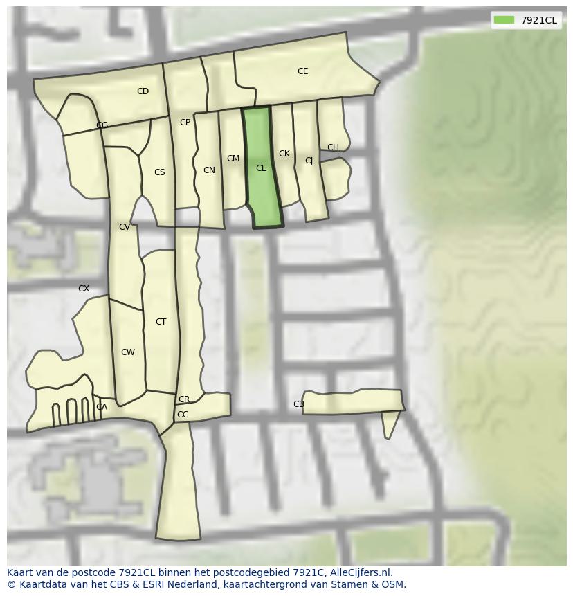 Afbeelding van het postcodegebied 7921 CL op de kaart.
