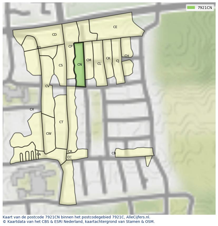 Afbeelding van het postcodegebied 7921 CN op de kaart.