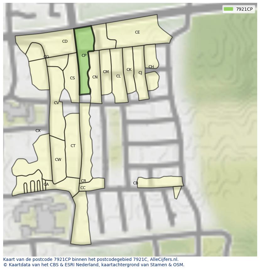 Afbeelding van het postcodegebied 7921 CP op de kaart.