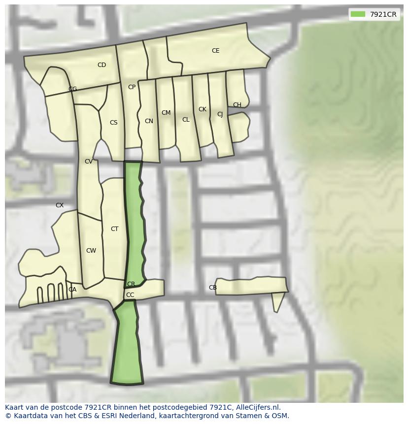 Afbeelding van het postcodegebied 7921 CR op de kaart.