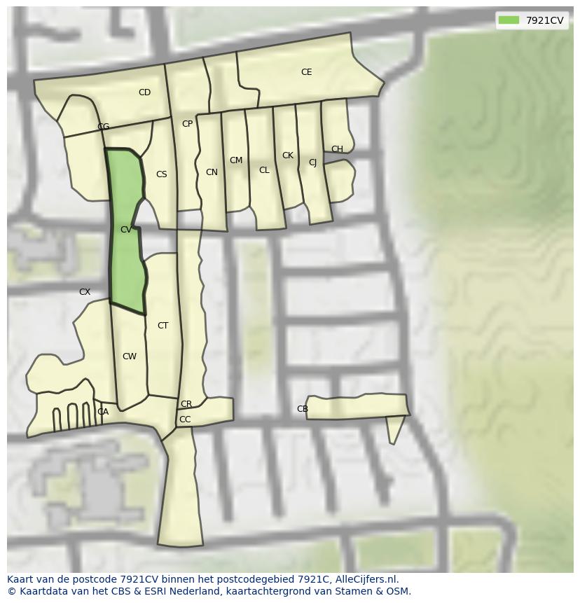 Afbeelding van het postcodegebied 7921 CV op de kaart.