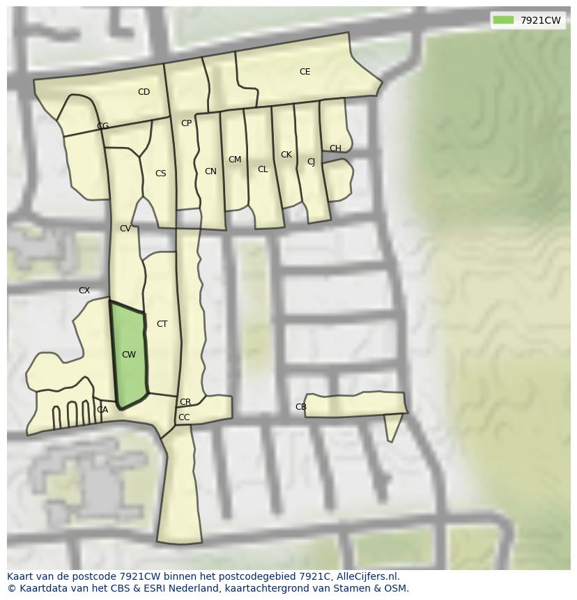 Afbeelding van het postcodegebied 7921 CW op de kaart.