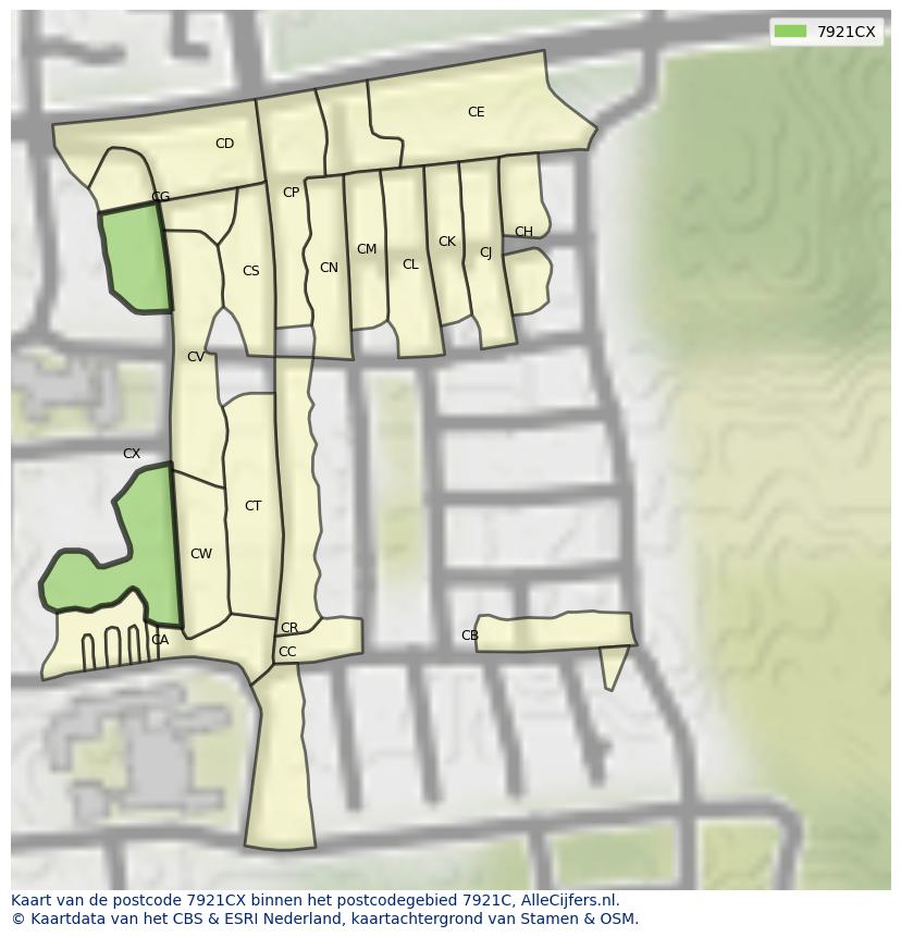 Afbeelding van het postcodegebied 7921 CX op de kaart.