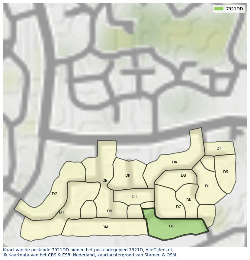 Afbeelding van het postcodegebied 7921 DD op de kaart.