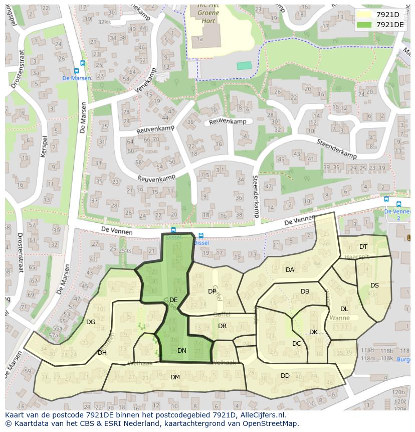 Afbeelding van het postcodegebied 7921 DE op de kaart.