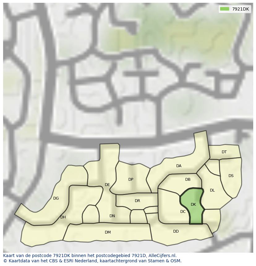 Afbeelding van het postcodegebied 7921 DK op de kaart.