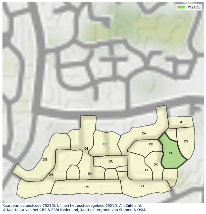 Afbeelding van het postcodegebied 7921 DL op de kaart.