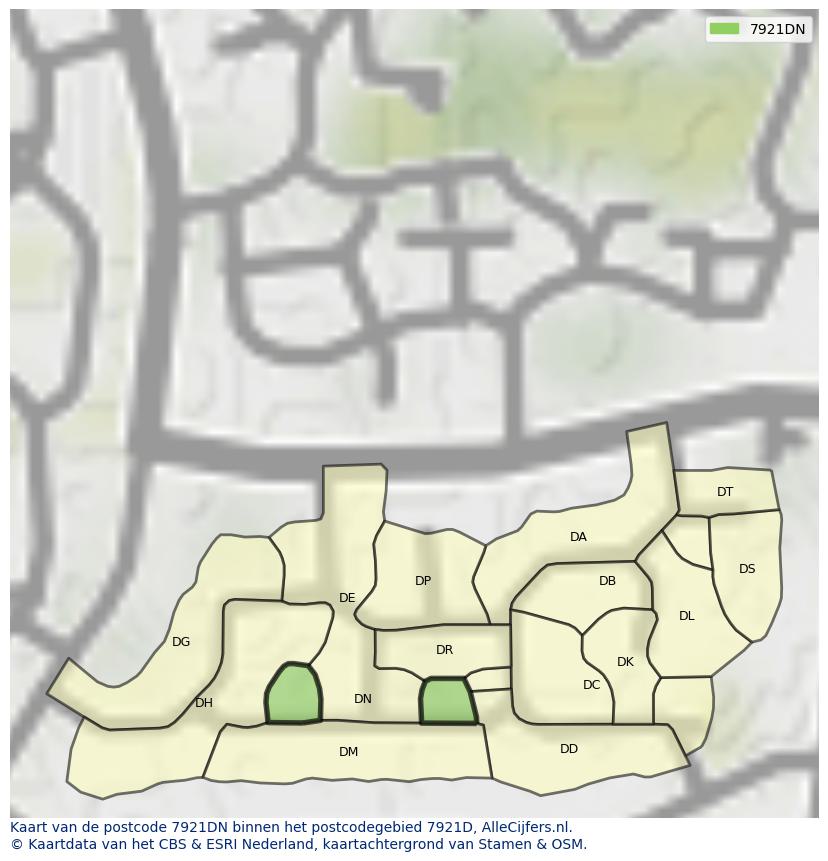 Afbeelding van het postcodegebied 7921 DN op de kaart.