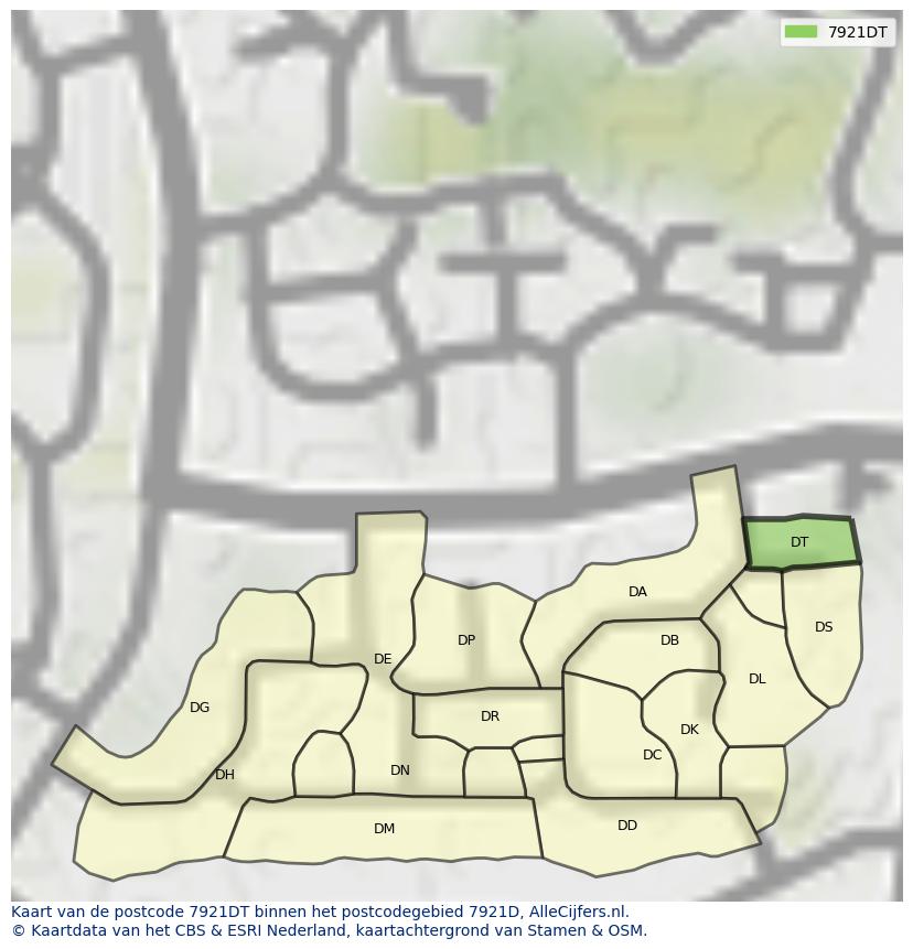 Afbeelding van het postcodegebied 7921 DT op de kaart.