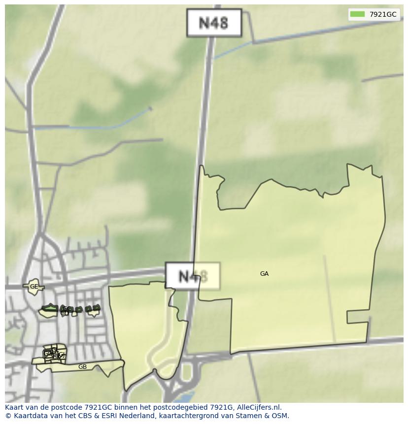 Afbeelding van het postcodegebied 7921 GC op de kaart.