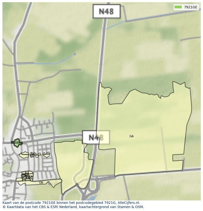 Afbeelding van het postcodegebied 7921 GE op de kaart.
