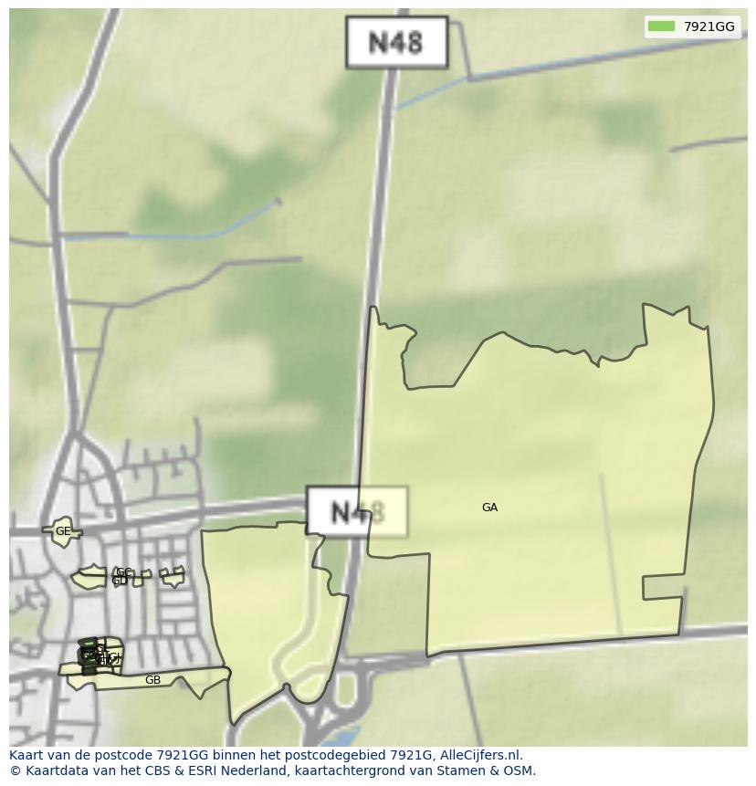 Afbeelding van het postcodegebied 7921 GG op de kaart.