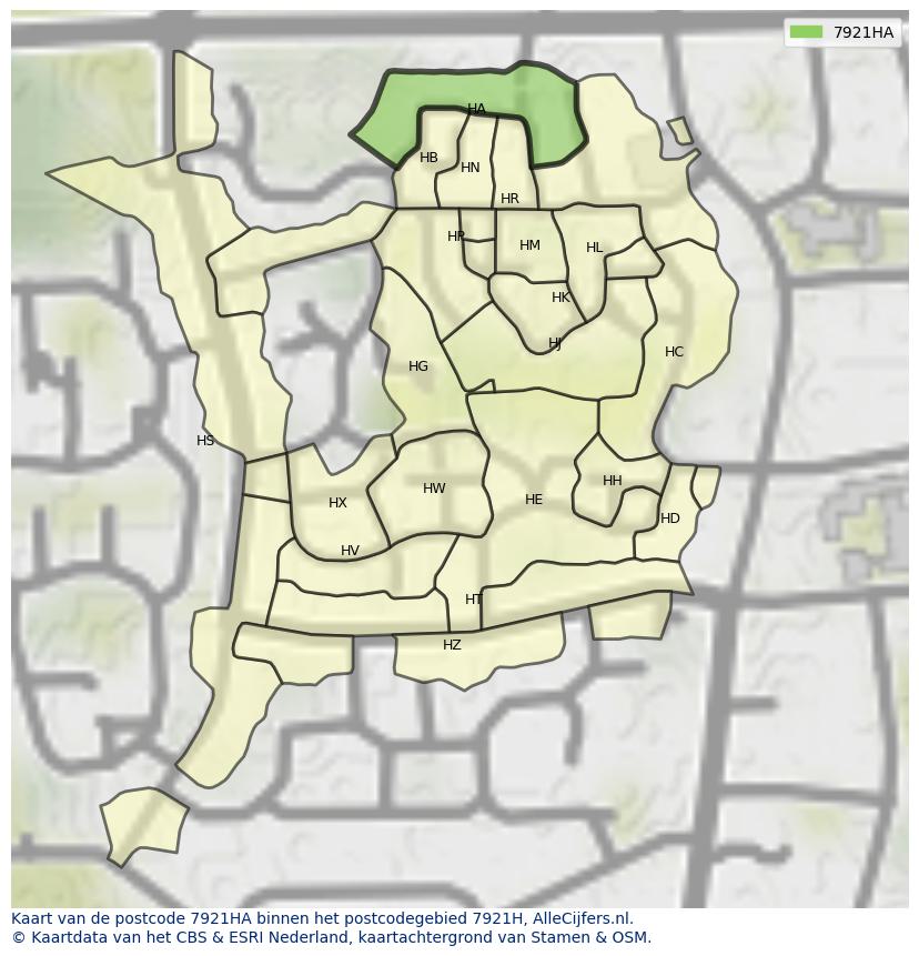 Afbeelding van het postcodegebied 7921 HA op de kaart.