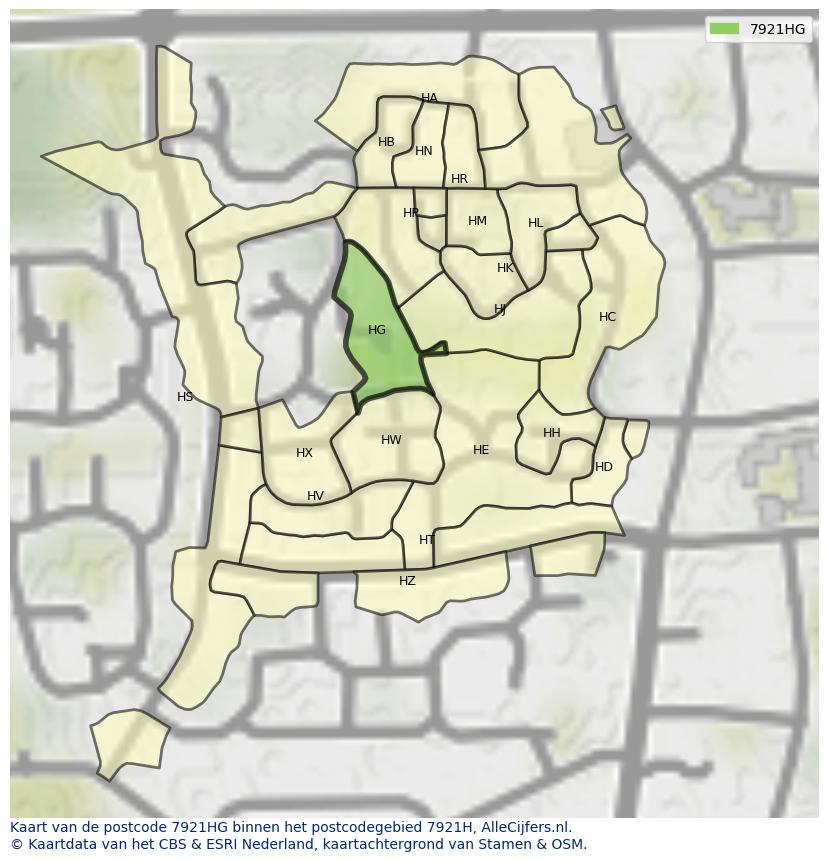 Afbeelding van het postcodegebied 7921 HG op de kaart.