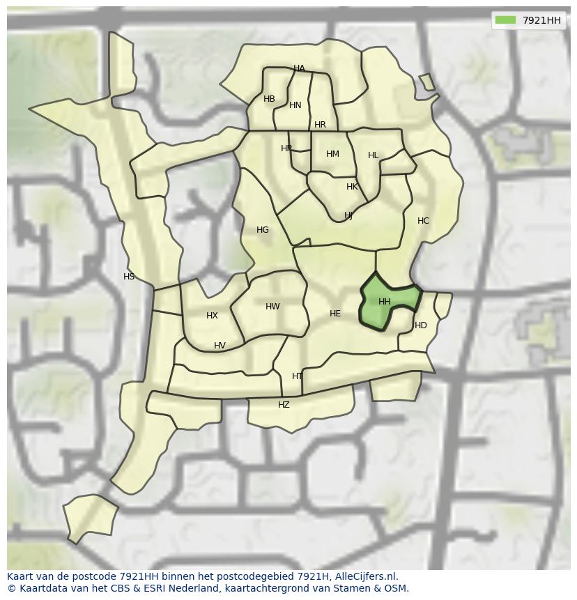 Afbeelding van het postcodegebied 7921 HH op de kaart.