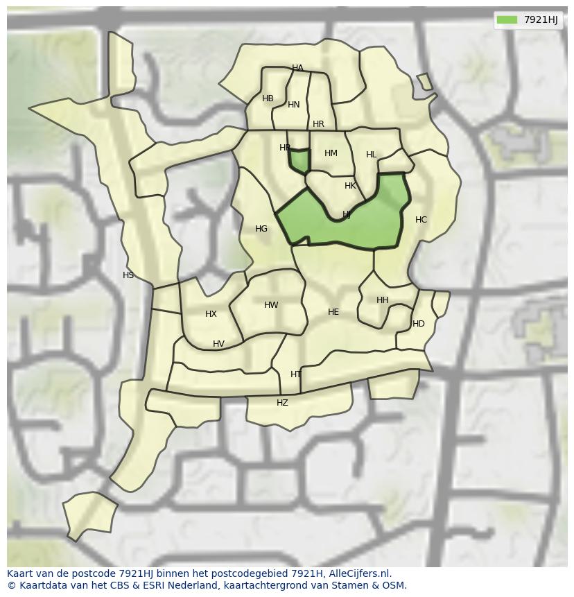 Afbeelding van het postcodegebied 7921 HJ op de kaart.
