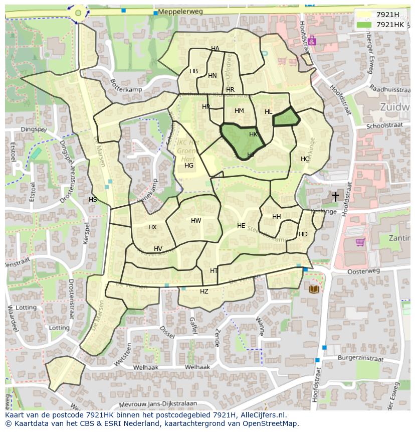 Afbeelding van het postcodegebied 7921 HK op de kaart.