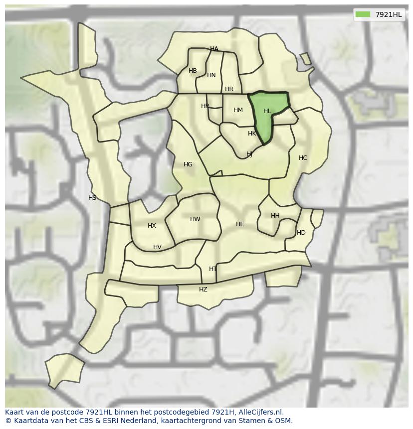 Afbeelding van het postcodegebied 7921 HL op de kaart.