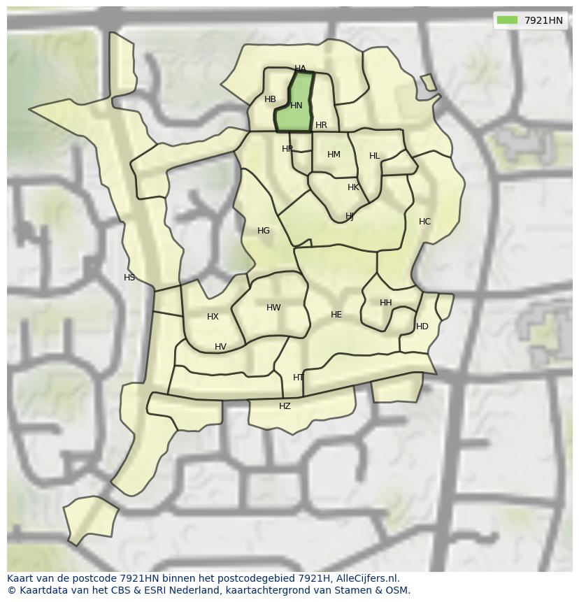 Afbeelding van het postcodegebied 7921 HN op de kaart.