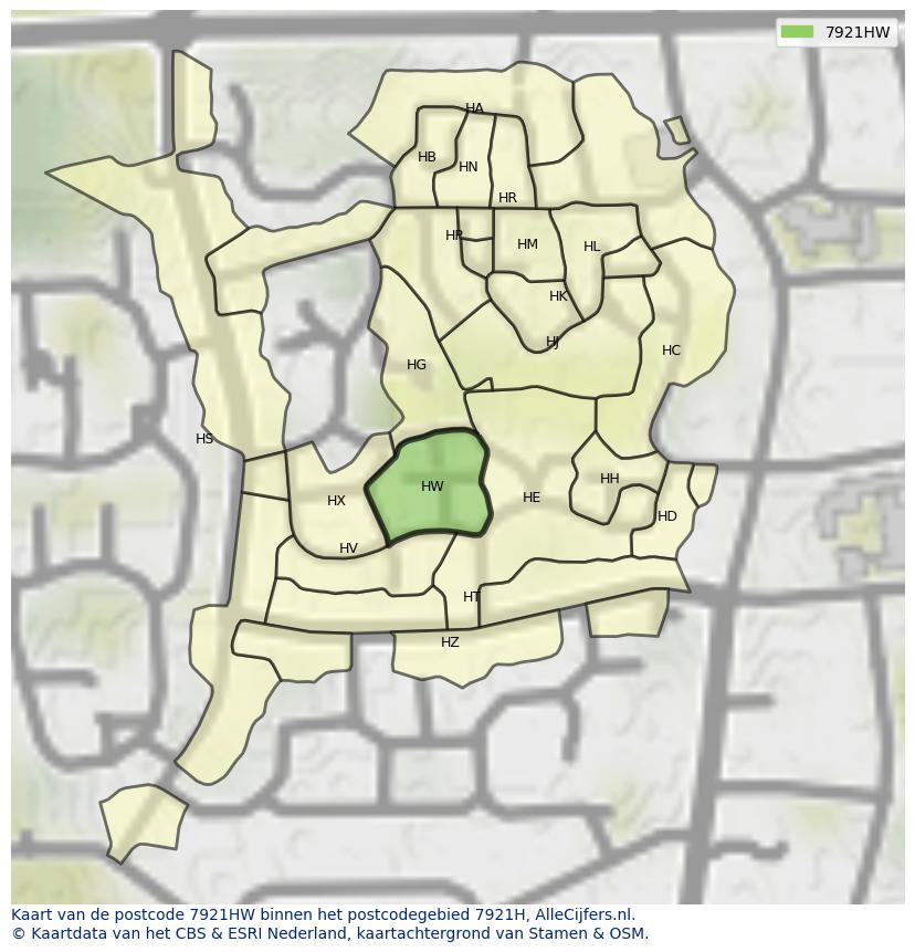 Afbeelding van het postcodegebied 7921 HW op de kaart.