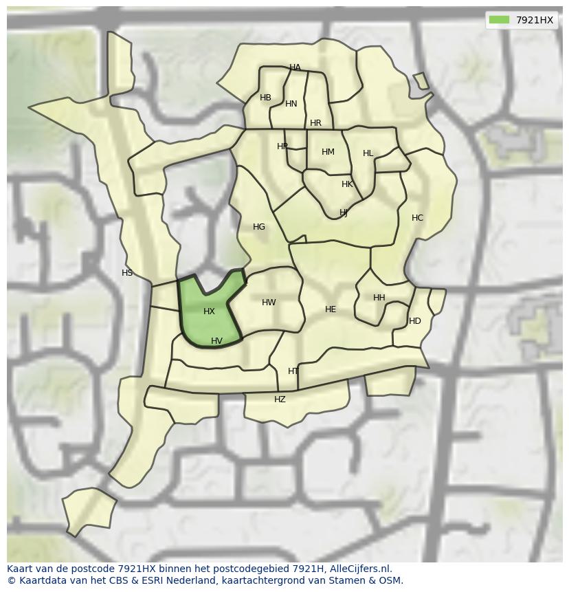 Afbeelding van het postcodegebied 7921 HX op de kaart.