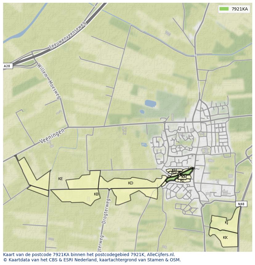 Afbeelding van het postcodegebied 7921 KA op de kaart.