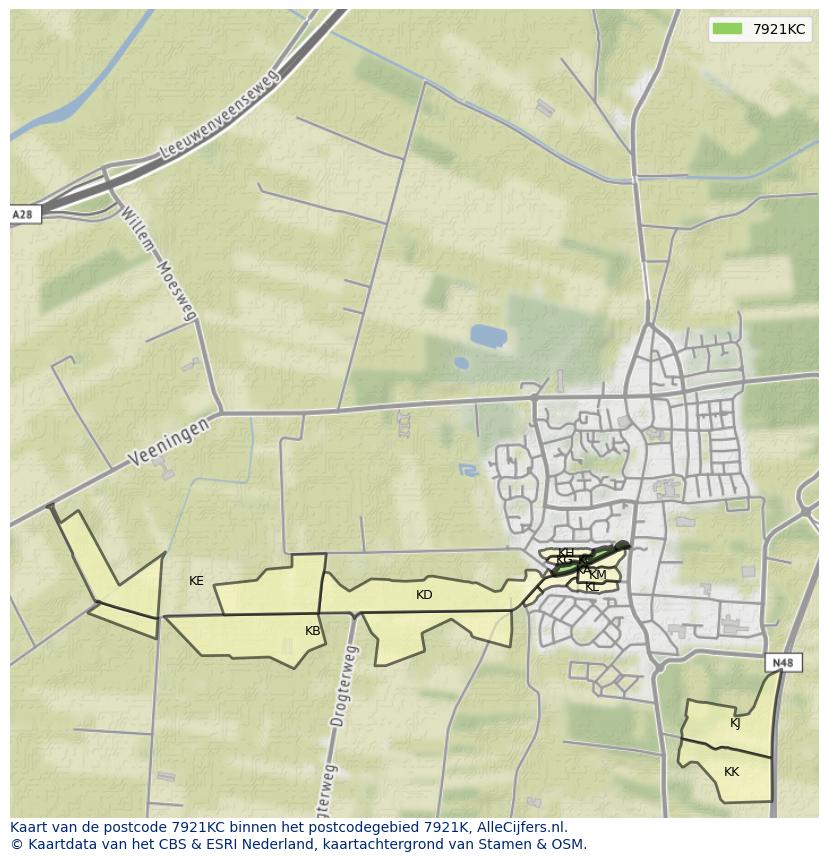 Afbeelding van het postcodegebied 7921 KC op de kaart.