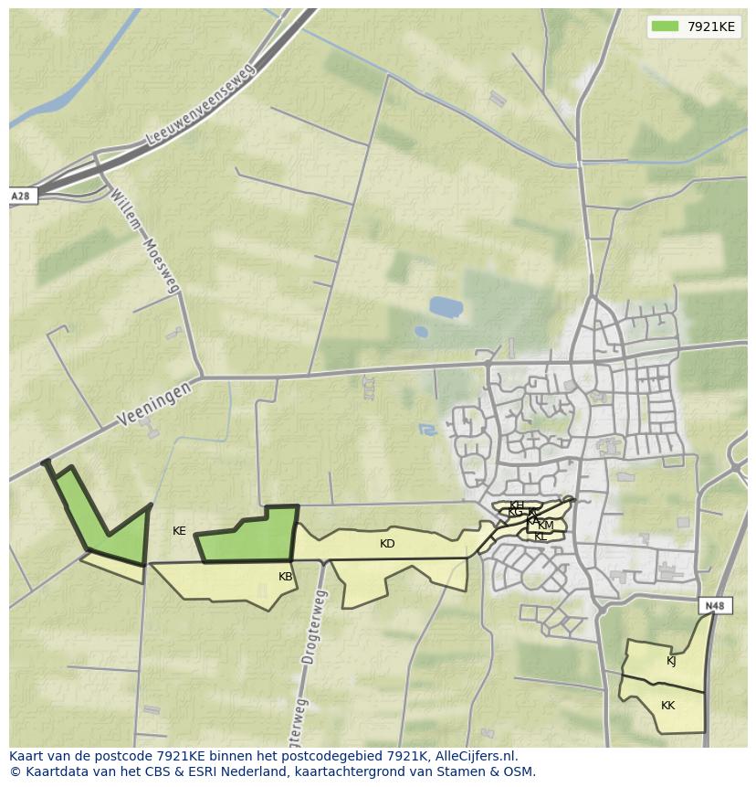 Afbeelding van het postcodegebied 7921 KE op de kaart.