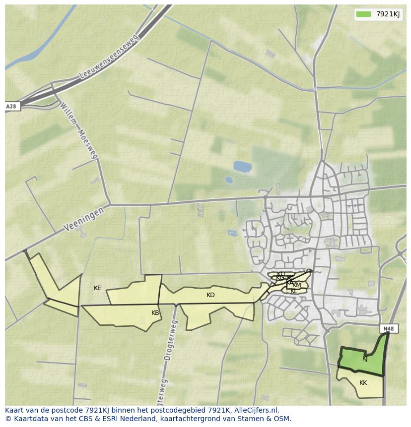 Afbeelding van het postcodegebied 7921 KJ op de kaart.