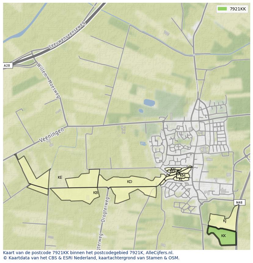 Afbeelding van het postcodegebied 7921 KK op de kaart.