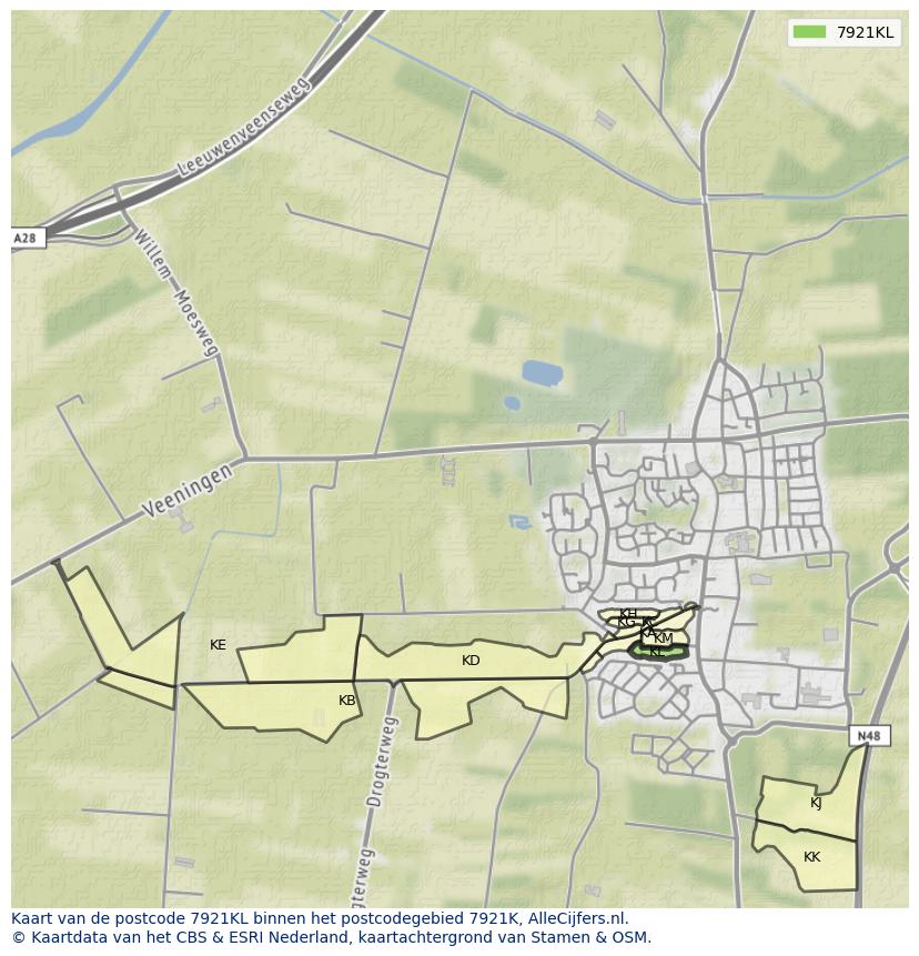 Afbeelding van het postcodegebied 7921 KL op de kaart.