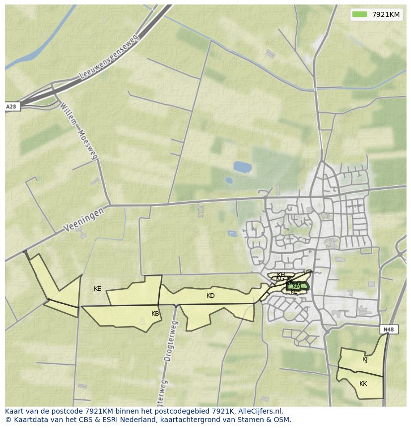 Afbeelding van het postcodegebied 7921 KM op de kaart.