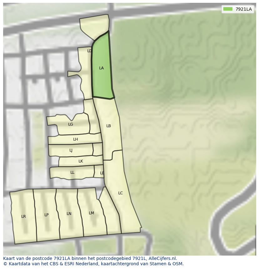 Afbeelding van het postcodegebied 7921 LA op de kaart.