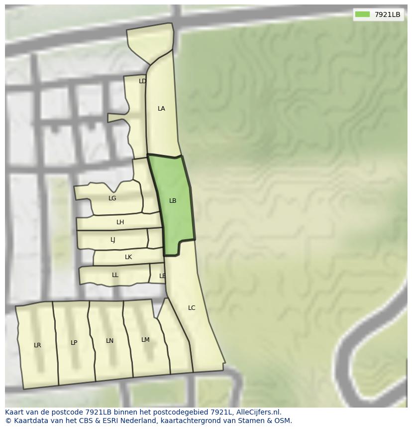 Afbeelding van het postcodegebied 7921 LB op de kaart.