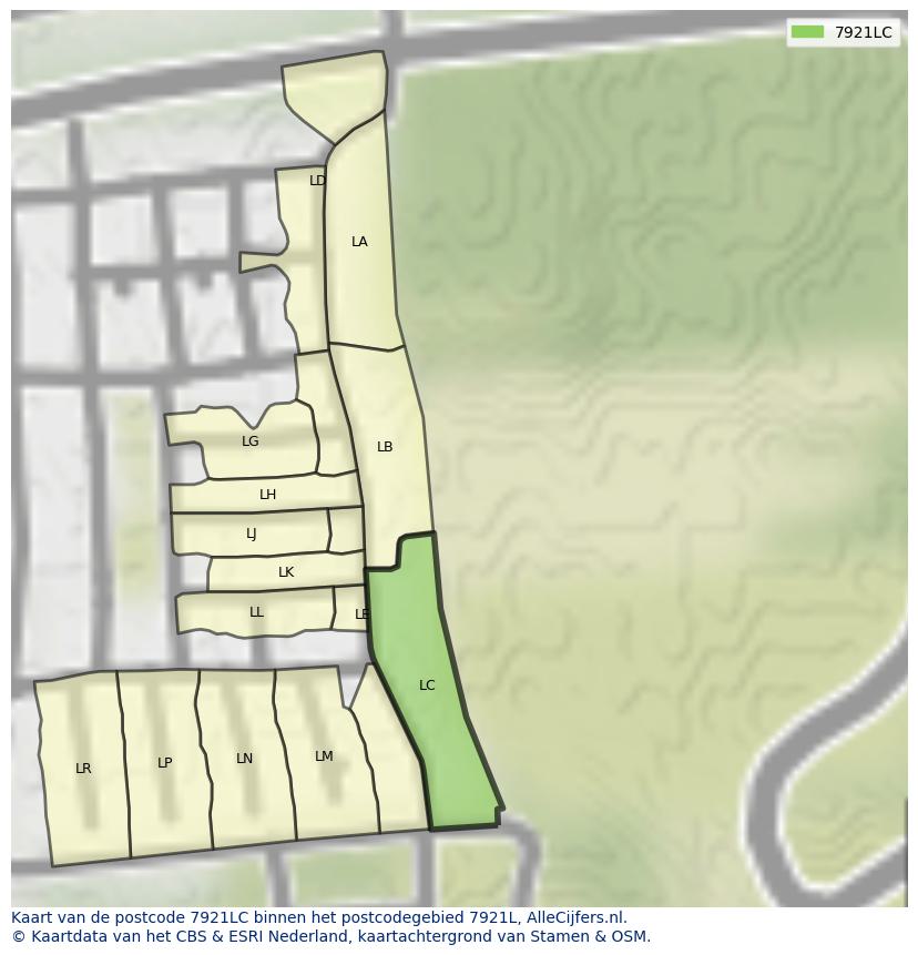 Afbeelding van het postcodegebied 7921 LC op de kaart.