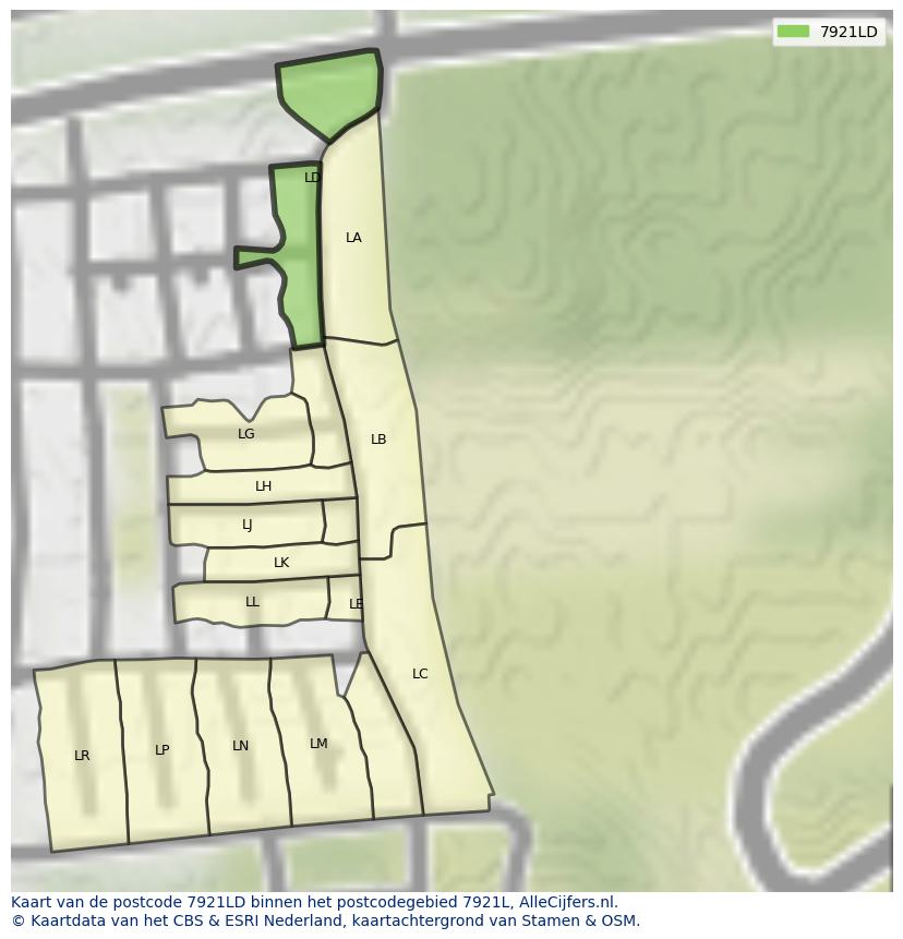 Afbeelding van het postcodegebied 7921 LD op de kaart.